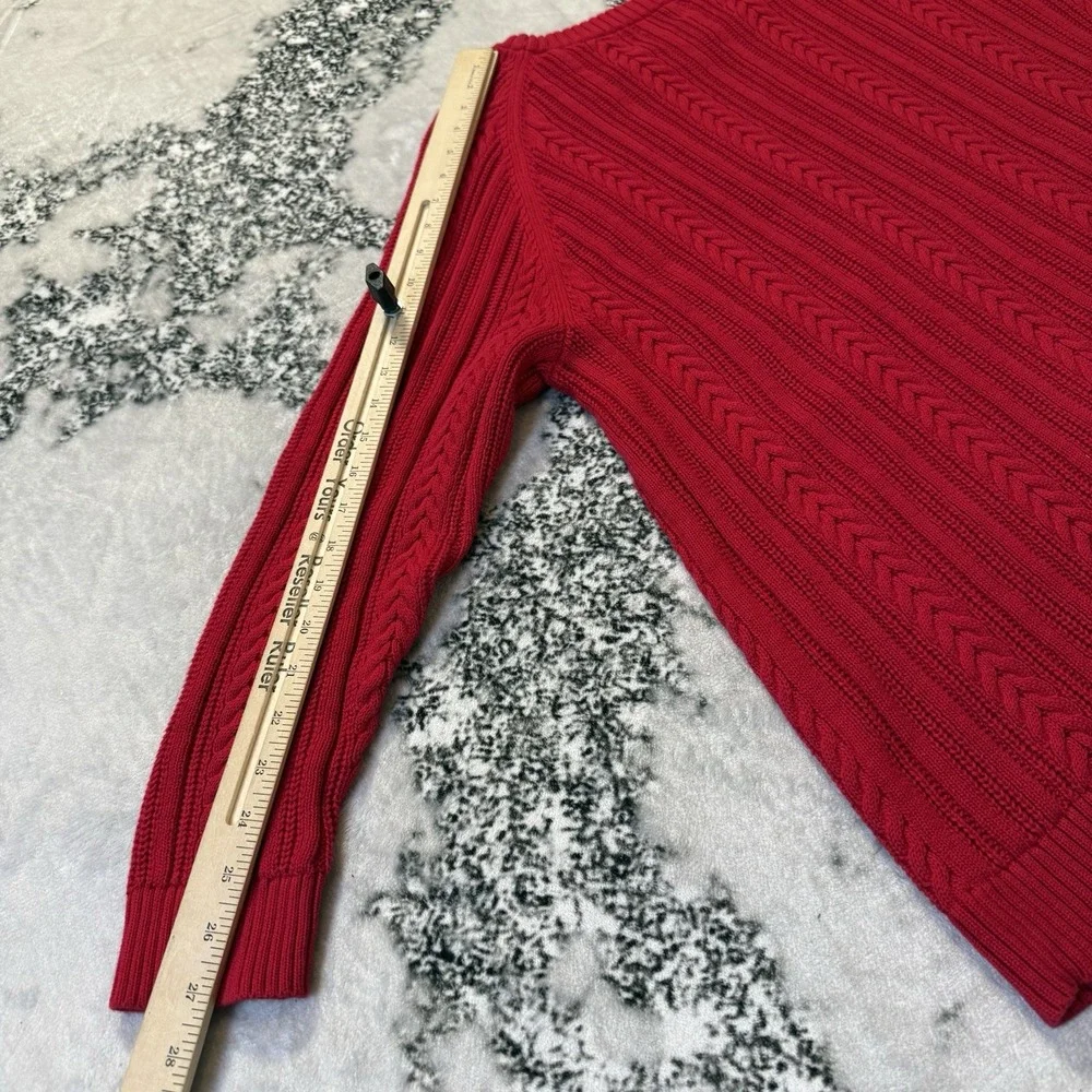 Lands End Sweater Womens Size 3X Red Cable Knit Fisherman Cotton Neckline‎